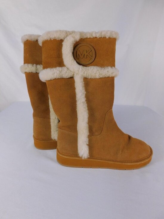 Michael Kors Shoes - Michael Kors Boots Womens Size 7 Brown Suede Shearling Lined Mid-Calf Logo